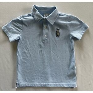 Janie and Jack Boys Light Blue Rabbit Embroidered Pique Polo Shirt Size 4
